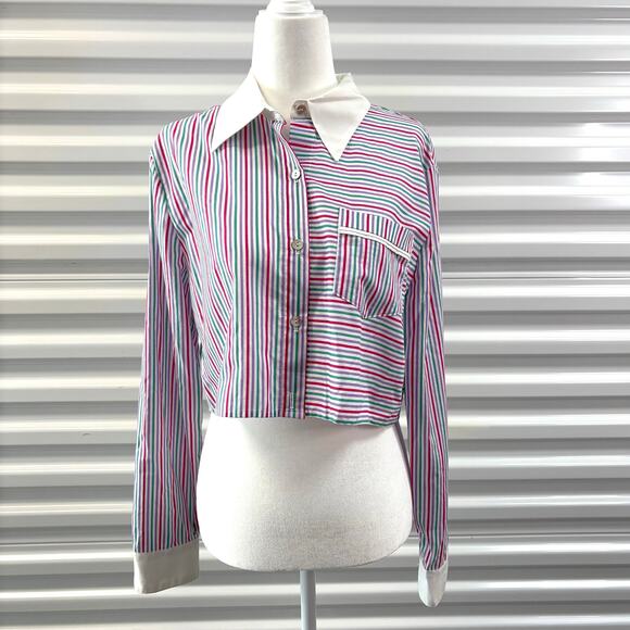 Le Superbe Halfway There Shirt, Crop Top, Striped Button Up, Women’s Size S - Picture 2 of 5
